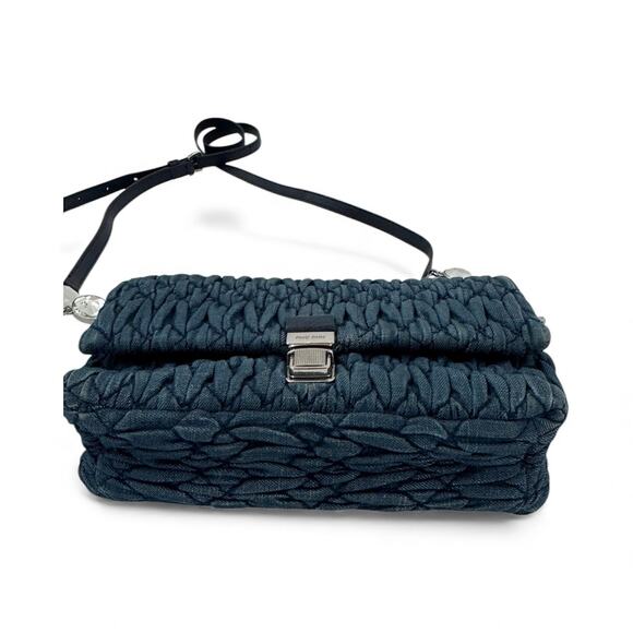 MIMC101: Miu Miu navy blue matelassé denim shoulder bag - Picture 4 of 4